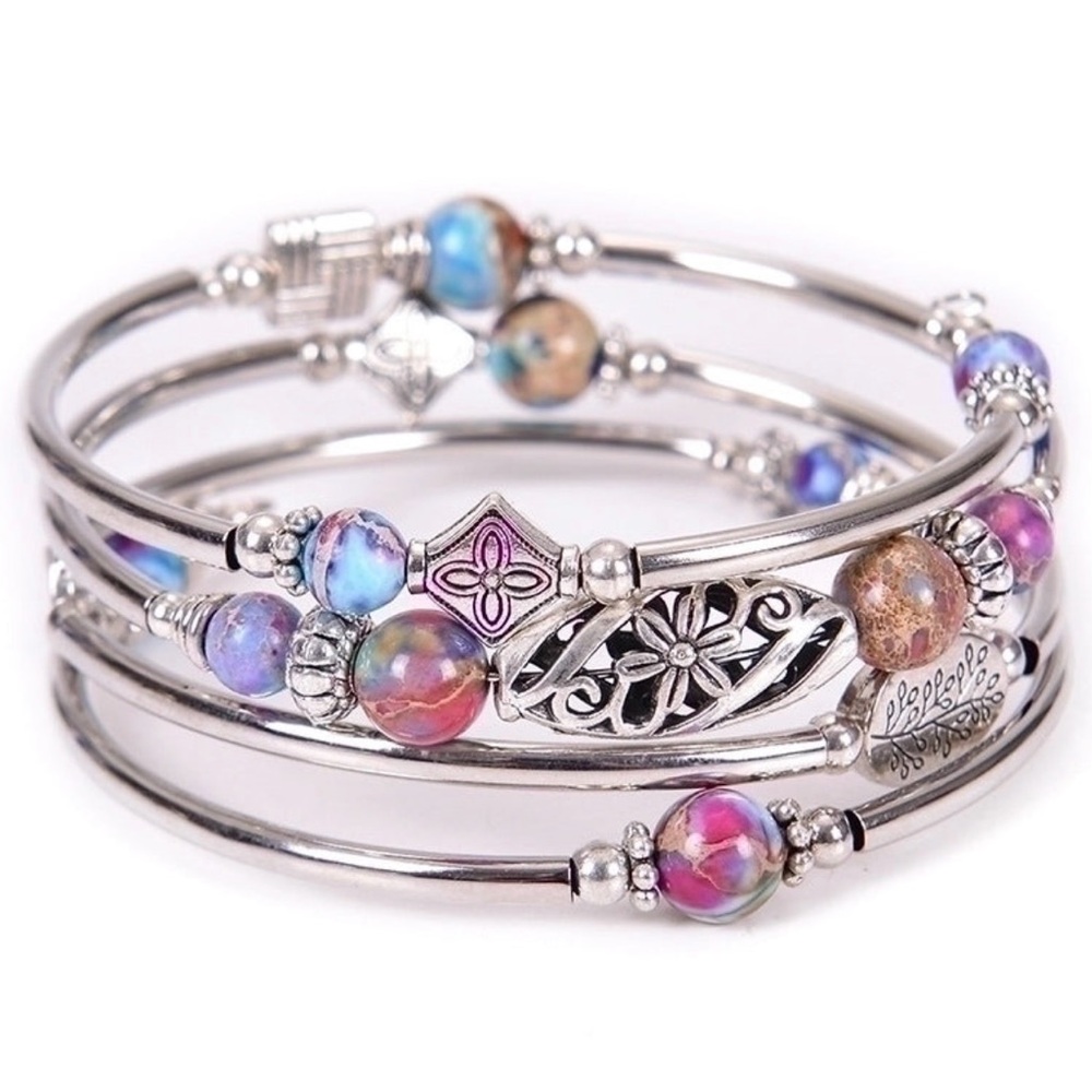 Silver and Multicolor Beaded Bracelet Set